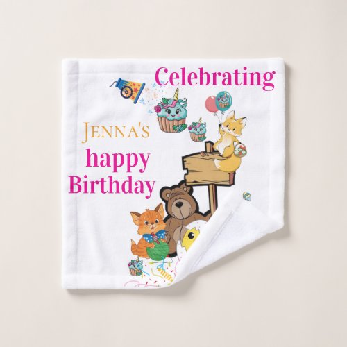Bath Towel Sets, Happy Birthday Fox Cat Bird Chick