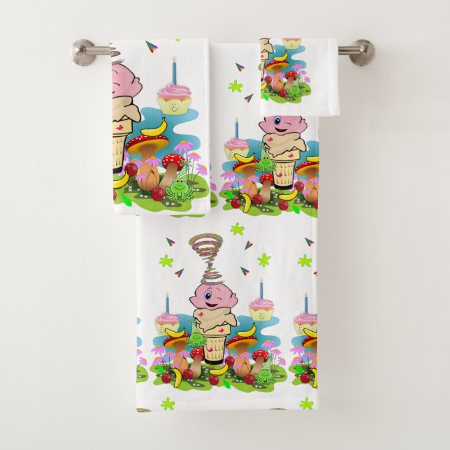 Bath Towel Sets, Twin Happy Birthday Cupcake (Insitu)