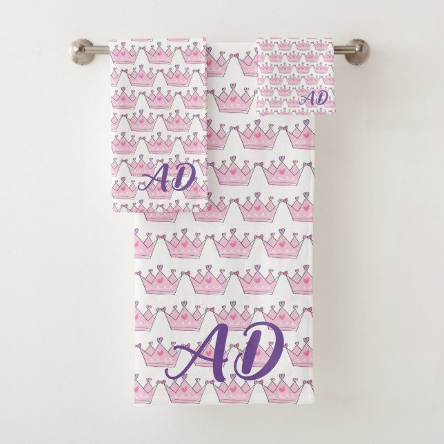 Bath Towel & Washcloth, Girl, Princess, Monogram,  (Insitu)