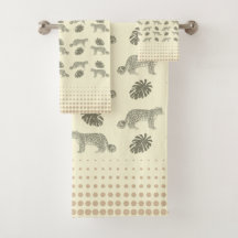 Bath towels Cream Modern leaf & Cute Tiger Pattern