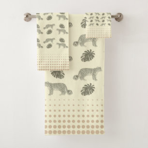 Bath towels Cream Modern leaf & Cute Tiger Pattern