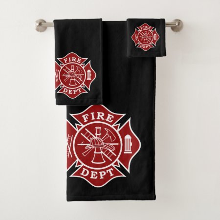Bath Towels Sets With Firefighter Maltese Cross