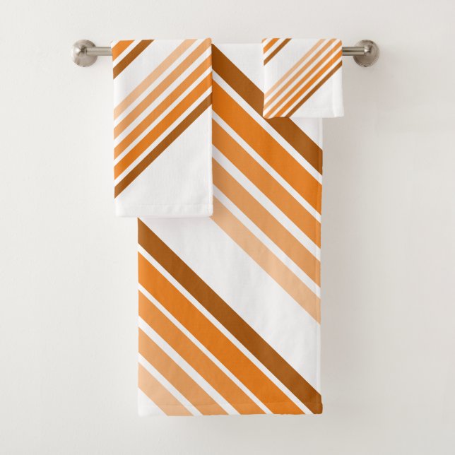Bath Towels - Shades of Orange Diagonal Stripes (Insitu)