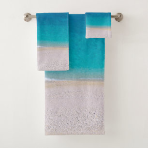 Bath towels: Tropical beach shore, Ocean, Waves Bath Towel Set
