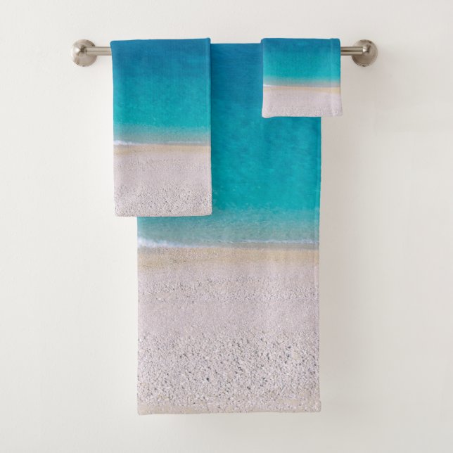 Bath towels: Tropical beach shore, Ocean, Waves Towel Set (Insitu)