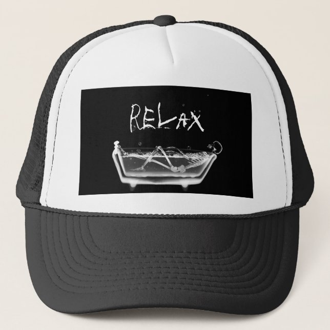 Bath Tub X-Ray Skeleton Black & White Trucker Hat (Front)