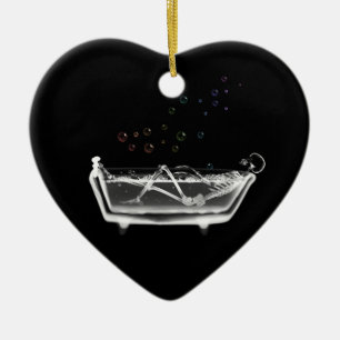 Bath Tub X-Ray Skeleton - Rainbow Bubbles Ceramic Ornament