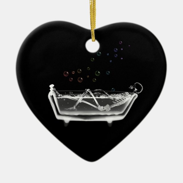 Bath Tub X-Ray Skeleton - Rainbow Bubbles Ceramic Ornament (Front)