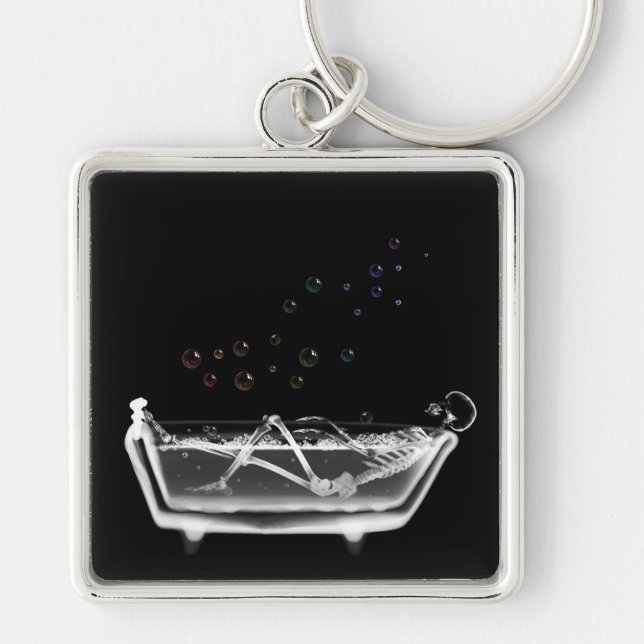Bath Tub X-Ray Skeleton - Rainbow Bubbles Keychain (Front)
