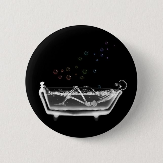 Bath Tub X-Ray Skeleton - Rainbow Bubbles Pinback Button (Front)