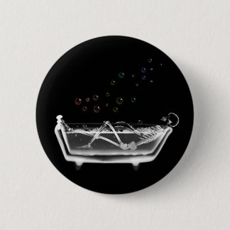Bath Tub X-Ray Skeleton - Rainbow Bubbles Pinback Button