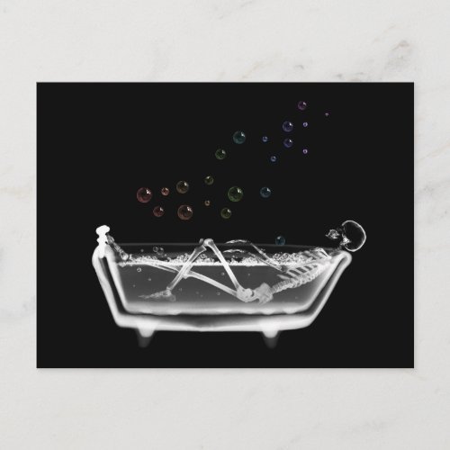 Bath Tub X_Ray Skeleton _ Rainbow Bubbles Postcard