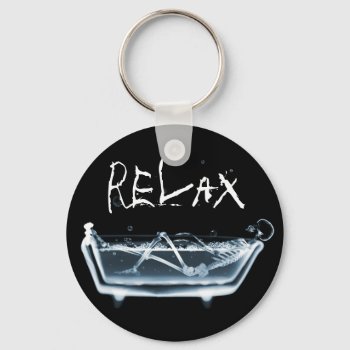 Bath Tub X-ray Vision Skeleton - Blue Keychain by VoXeeD at Zazzle