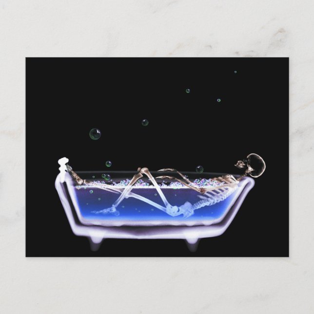 BATH TUB X-RAY VISION SKELETON - ORIGINAL POSTCARD (Front)