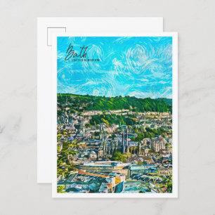 Bath United Kingdom Beautiful Oil Paint City Postcard