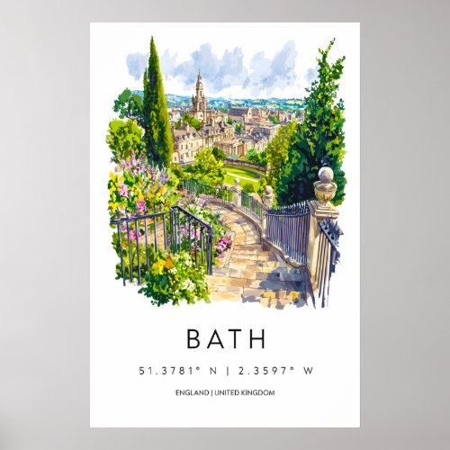 Bath Watercolor Poster Bath Travel Print Bath Wall