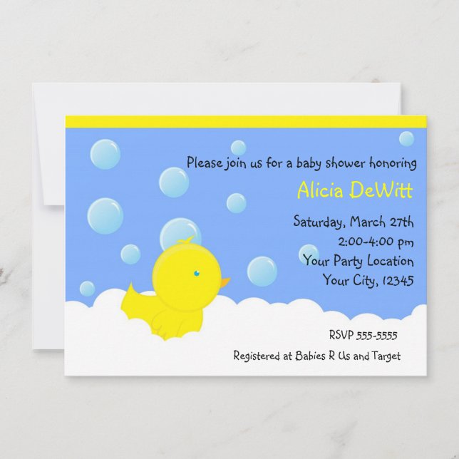 Bath Yellow Rubber Duckie Baby Shower Invitation (Front)