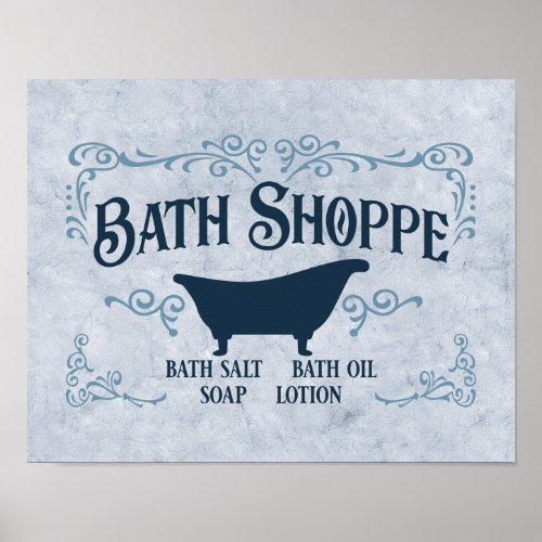 Bathe Bath Time Spa 14 x 11in Blue Poster