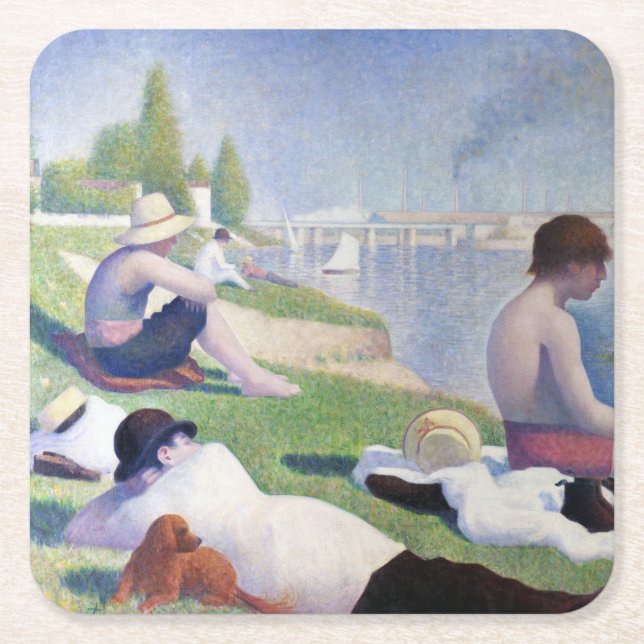 Bathers in Asnieres, Seurat Square Paper Coaster (Front)