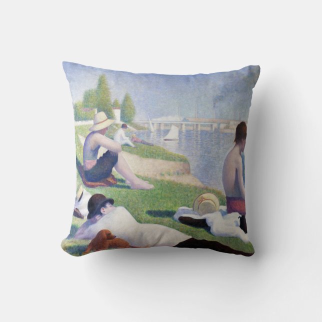 Bathers in Asnieres, Seurat Throw Pillow (Front)