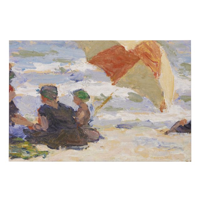 Bathers with Striped Umbrella, 1920 by Potthast Faux Canvas Print (Front)