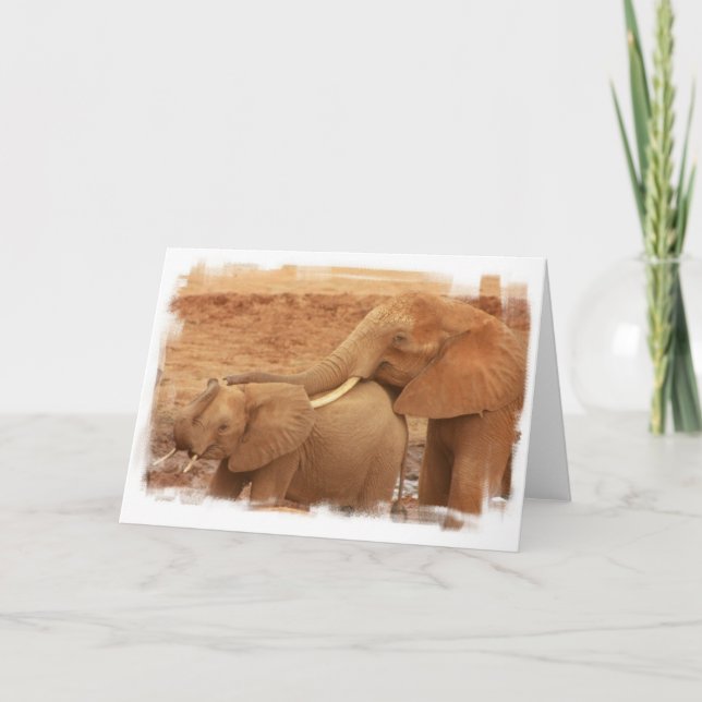 Bathing Baby Elephant Greeting Card (Front)