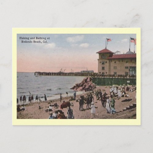 Bathing Beach Redondo Beach California Vintage Postcard