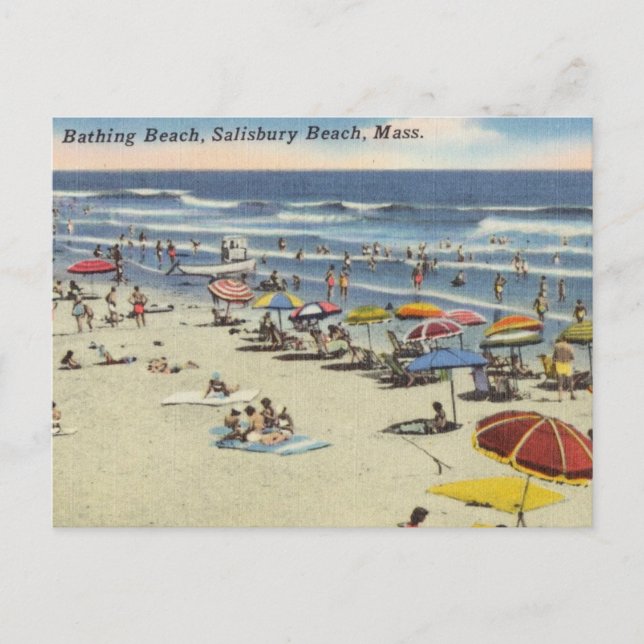 Bathing Beach, Salisbury, Mass Antique Beach Scene Postcard (Front)