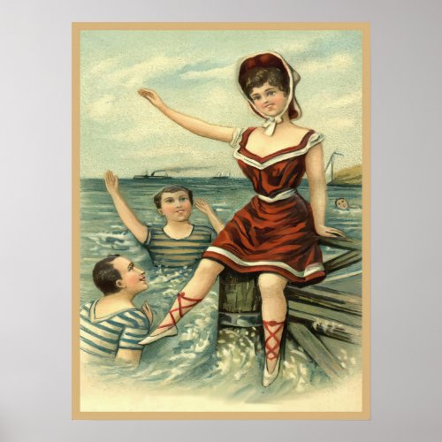 Bathing Beauty 1908 Postcard Poster