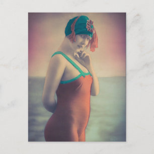 Bathing beauty !! 1920's Flapper girl Risque Postcard