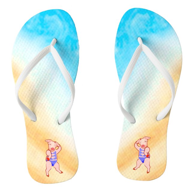 Bathing Beauty Beach Pig Flip Flops (Footbed)