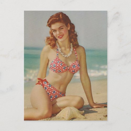 Bathing beauty bikini girl Vintage photo Postcard