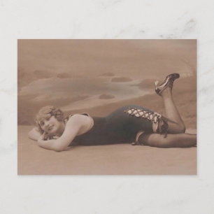 Bathing beauty !! Cute 1920's flapper girl  Postca Postcard