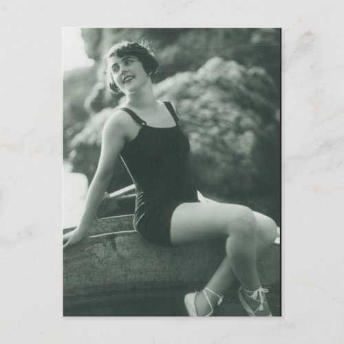 Bathing beauty  Cute 1920s flapper girl Postcard