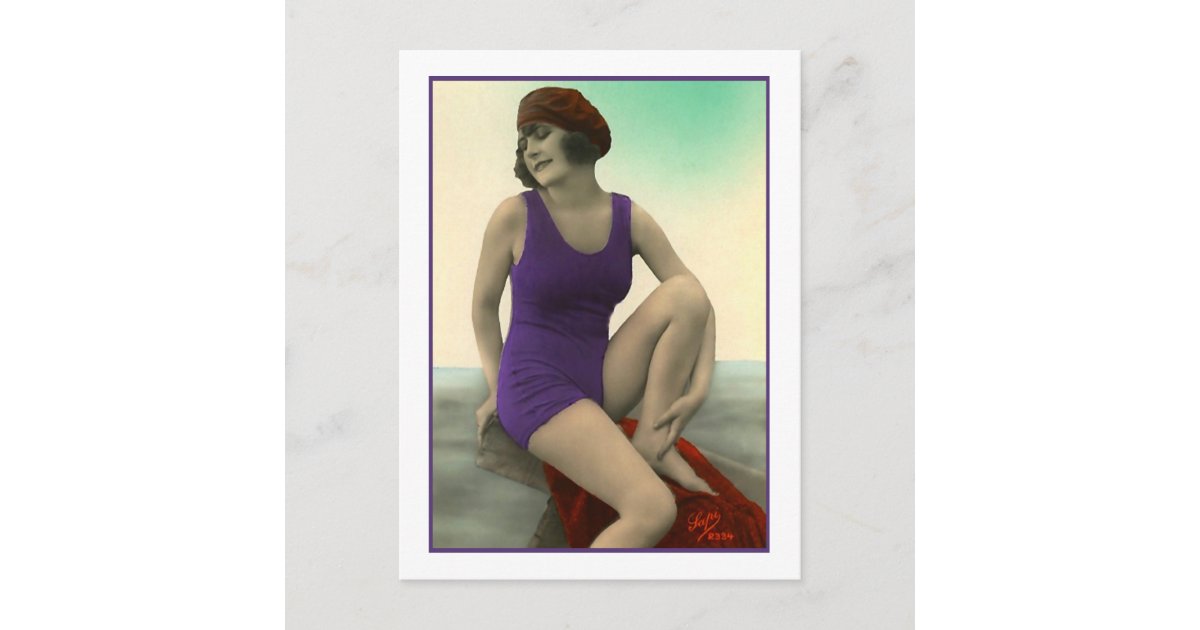Bathing Beauty in kiwi green bathing suit Postcard