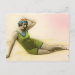 Bathing Beauty in Lime Green Postcard