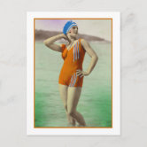 Bathing Beauty in kiwi green bathing suit Postcard