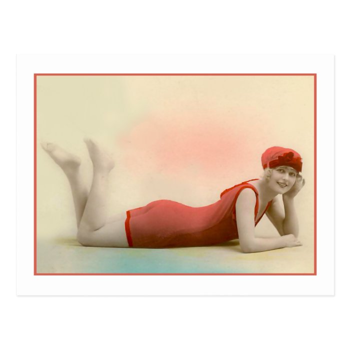 Bathing Beauty in orange red bathing suit Postcards