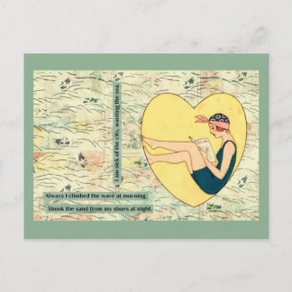 Bathing Beauty Reading At Beach Postcard