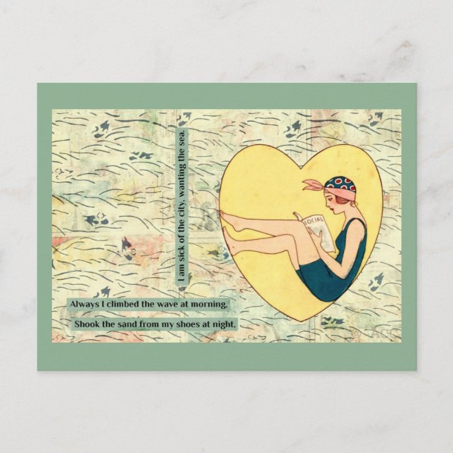 Bathing Beauty Reading At Beach Postcard (Front)