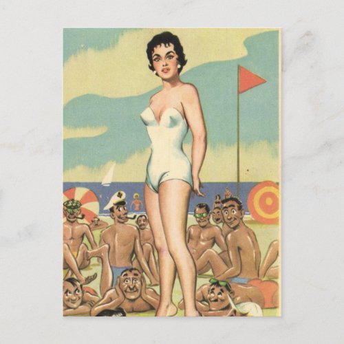 Bathing beauty  Vintage comic art Postcard