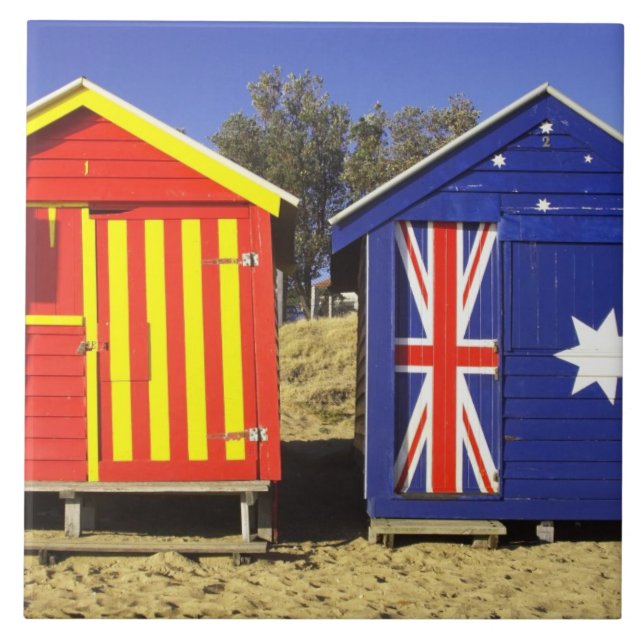 Bathing Boxes, Middle Brighton Beach, Port 2 Ceramic Tile (Front)