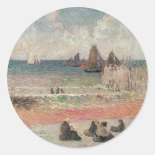 Bathing Dieppe by Paul Gauguin, Vintage Fine Art Classic Round Sticker