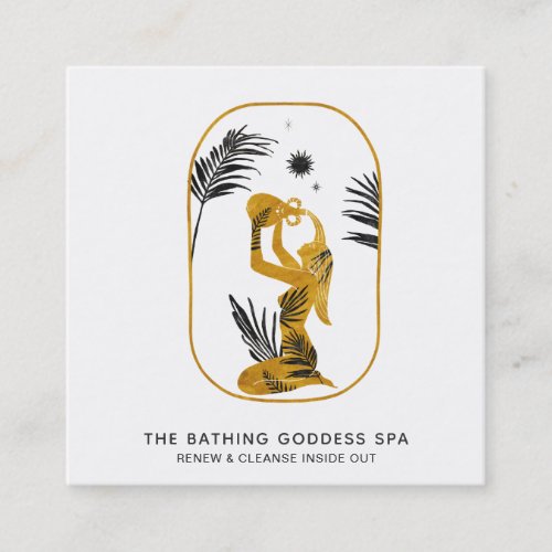  Bathing Goddess with Palm Leaves Water Urn Square Business Card