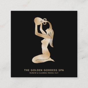 *~* Bathing Golden Goddess with Water Urn Spa Square Business Card
