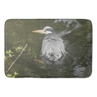 Bathing Grey Heron Bath Mat