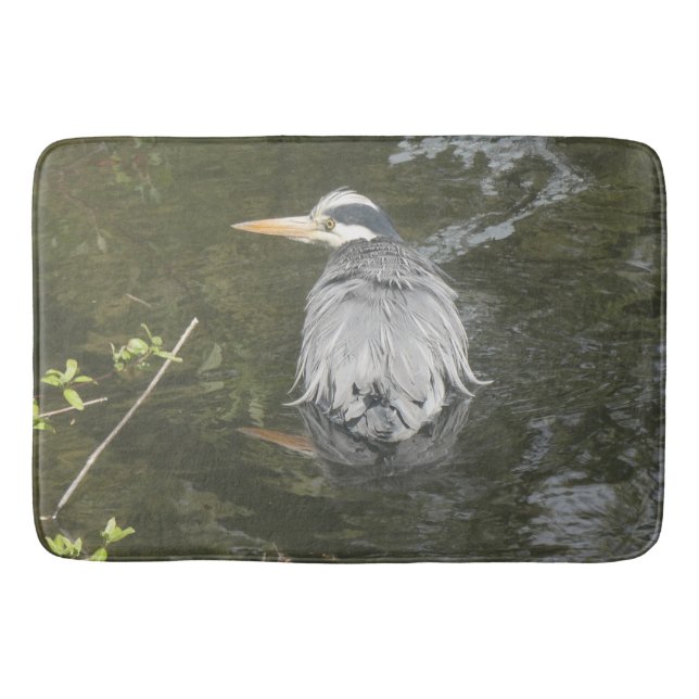 Bathing Grey Heron Bath Mat (Front)