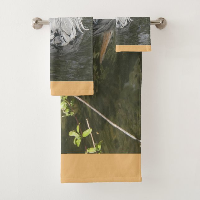 Bathing Grey Heron Bath Towel Set (Insitu)