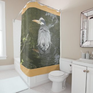 Bathing Grey Heron Shower Curtain