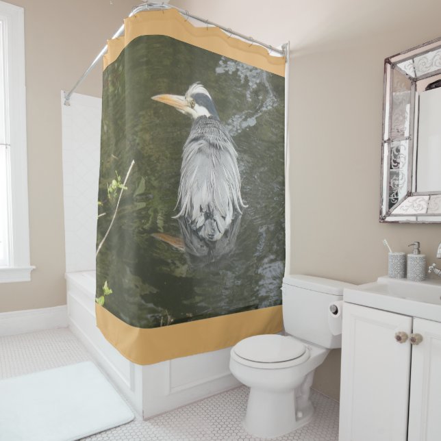Bathing Grey Heron Shower Curtain (In Situ)